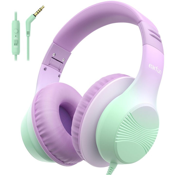 Casti cu fir EarFun pentru copii, over-ear, limitator de volum, pliabile, colorate