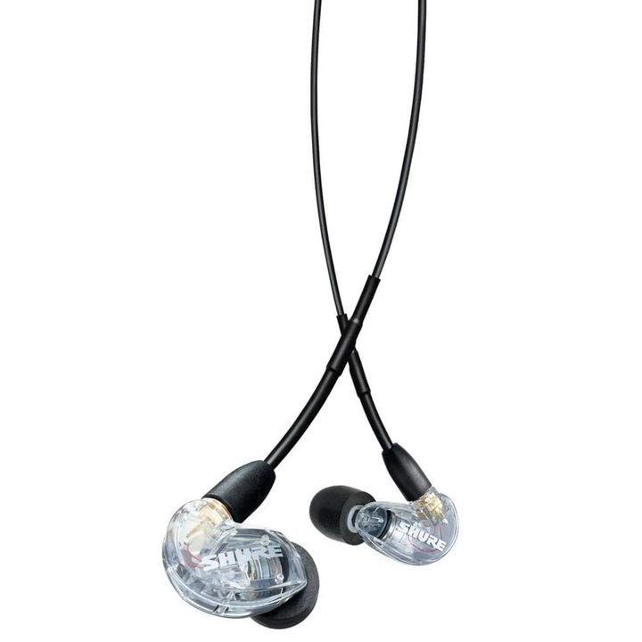 Casti intraauriculare Shure Aonic 215, izolare fonică, cablu detașabil, transparente