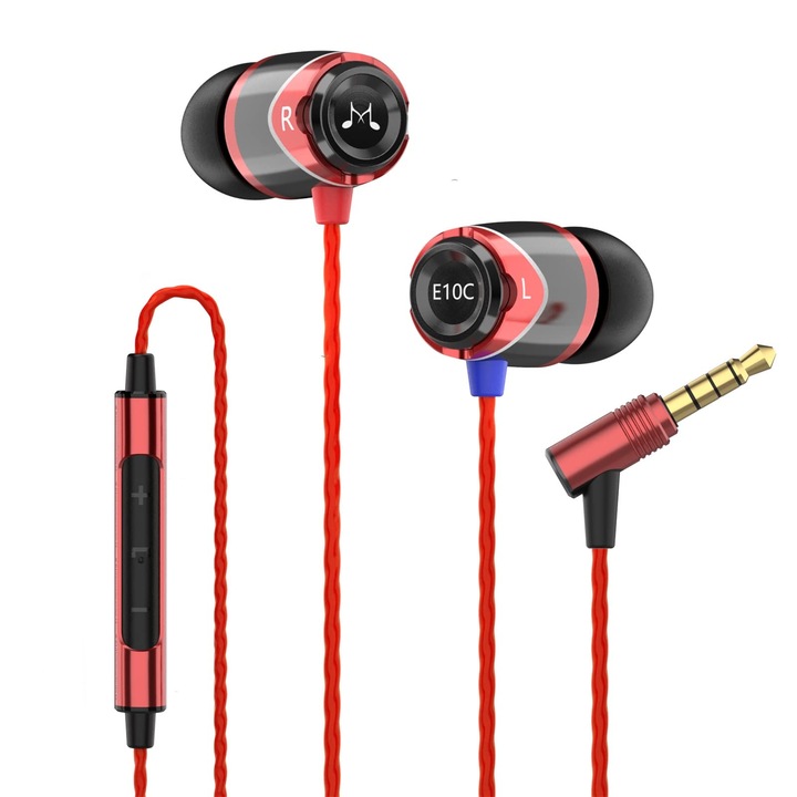 Casti Wired SoundMagic E10C, in ear, izolare fonica, negru-rosu