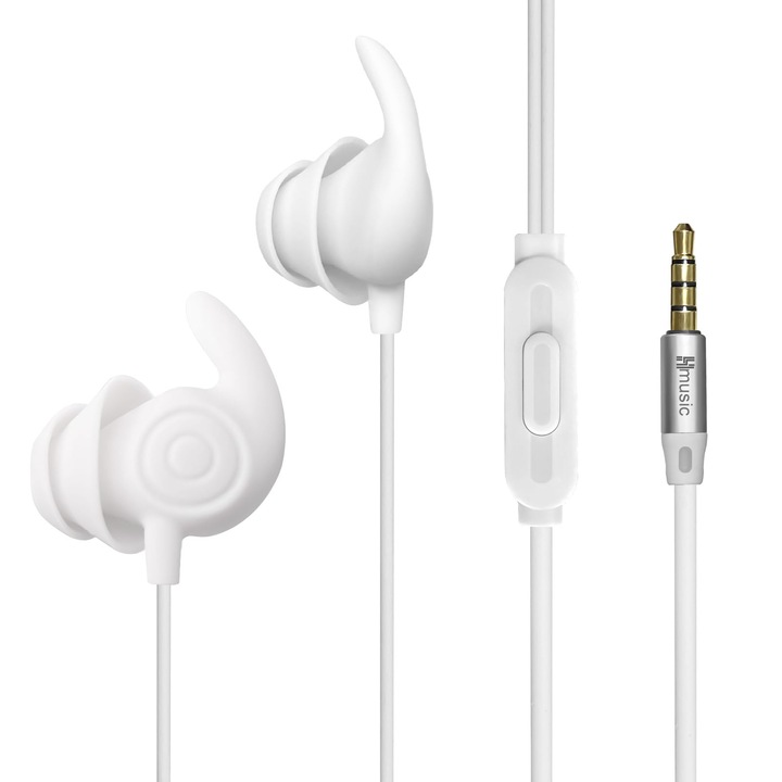 Casti intraauriculare Hmusic, izolare fonică 30dB, silicon moale, alb