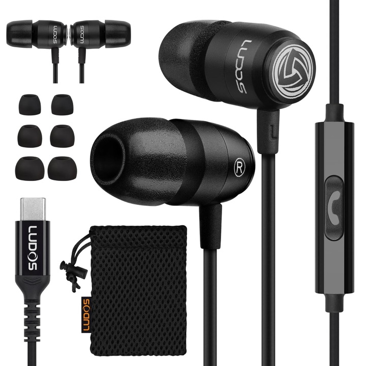 Casti Ludos Clamor 2 Pro, intraauriculare cu fir, USB-C, culoare neagră