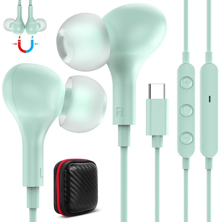 Casti intraauriculare, ASKUBSKU, USB-C, cu microfon, alb