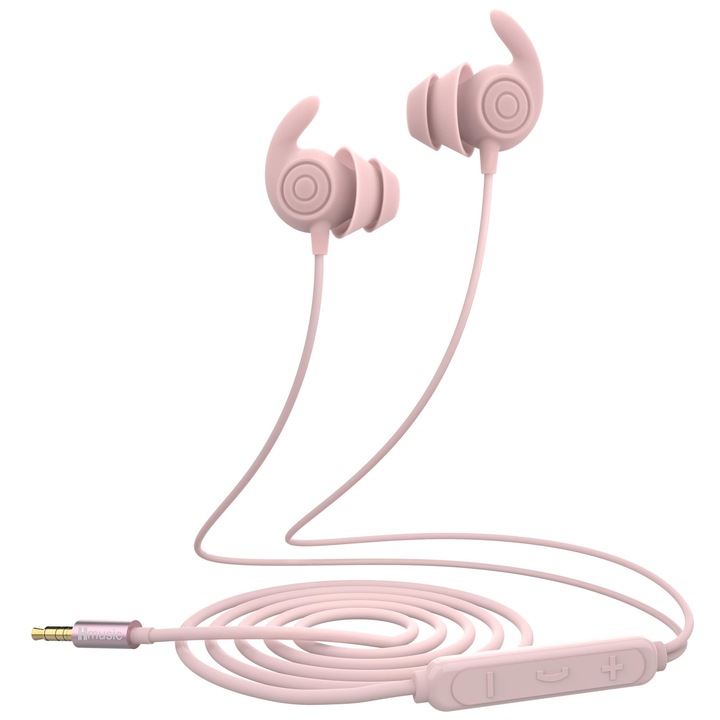 Casti Intraauriculare Hmusic Sleep, Izolare Fonica 30Db, Roz, 3, 5 mm