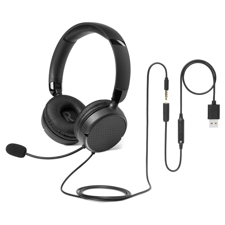 Căști cu fir Amazon Basics, pliabile, negre, mărime universală