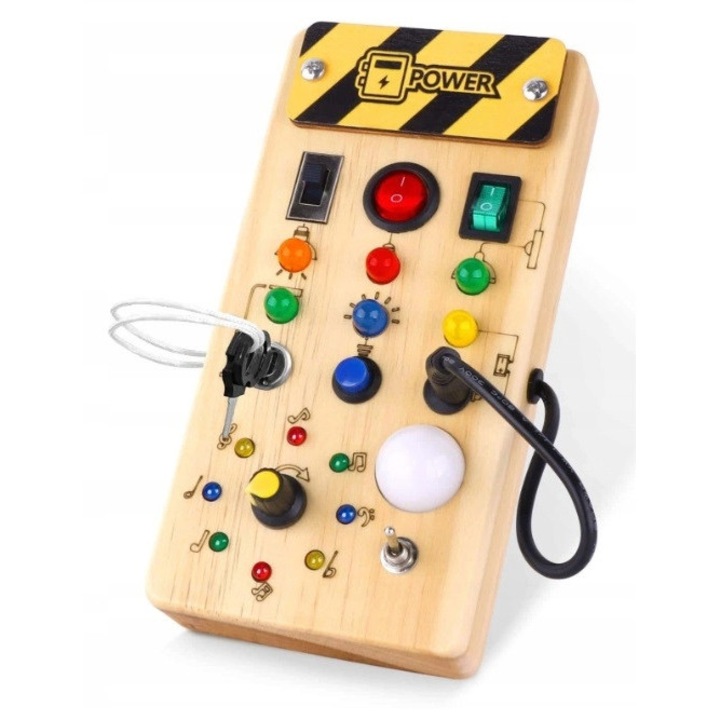 Tabla Manipulativa Led Zi 28, Surubelnita, Ambalaj De Protectie, Oem, Tabla Din Lemn Cu Lumini Led Colorate, Alimentata Cu Baterii 2X Aaa, Nu Sunt Incluse, 19.7 x 9.7 x 3 cm, Multicolor