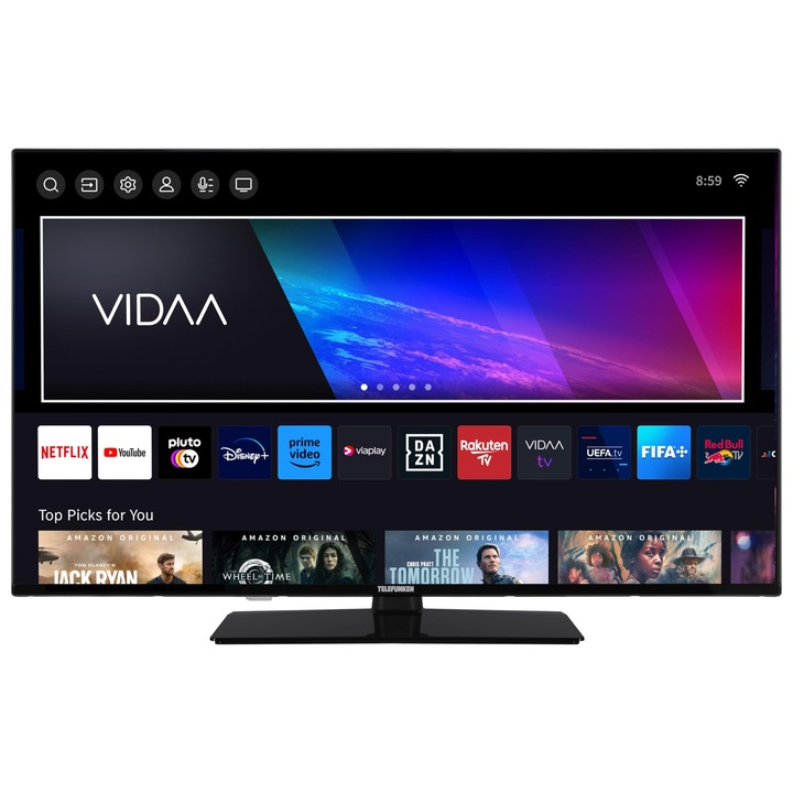 Televizor Smart Telefunken 43 inch 4K UHD HDR cu Dolby Vision, Negru