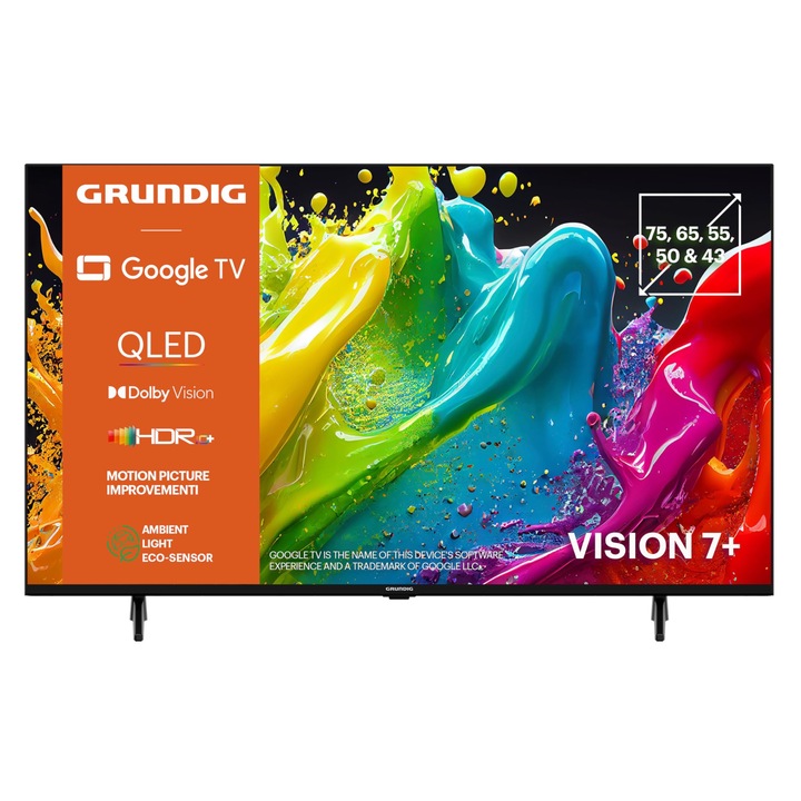 Grundig QLED televízió, 50 hüvelyk (126 cm), 4K UHD, Smart TV, fekete