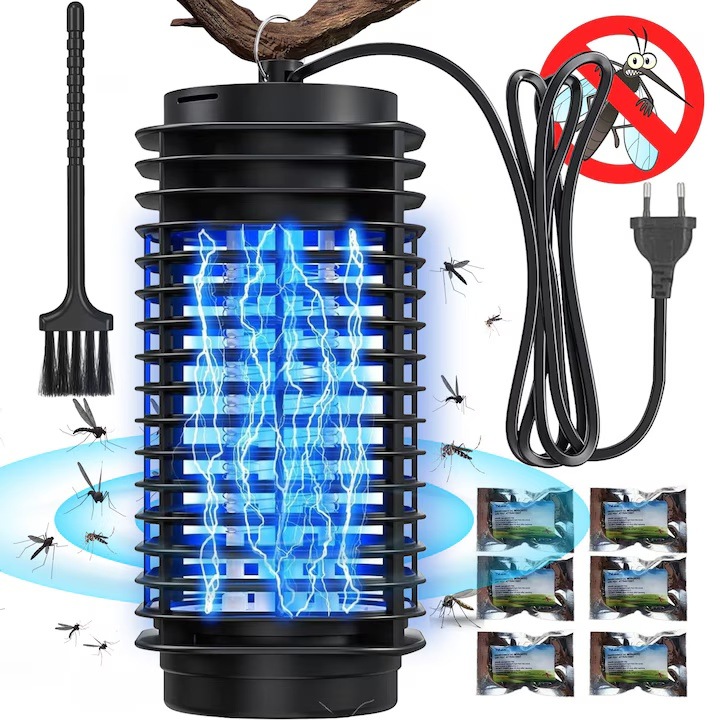Lampa Ultra Silentioasa contra Insectelor, Banda UV 365nm, Acoperire 360°, Interior Exterior, Ecologica, Negru