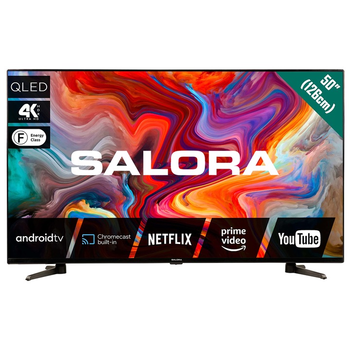 Televizor Smart TV Salora, 50 hüvelykes, 4K, HDR10+, beépített Chromecast, F energiaosztály