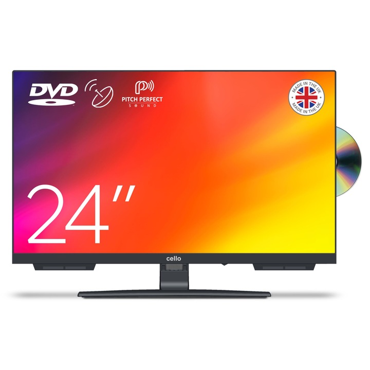 Cello 24 hüvelykes HD LED TV, beépített DVD-lejátszó, hármas tuner, 61x43 cm