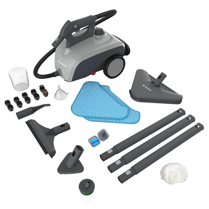 Aparat de curățat cu abur Techweise, presiune înaltă 3, 6 bar, abur continuu 40 min, rezervor 1, 5 l, set de accesorii 24 piese