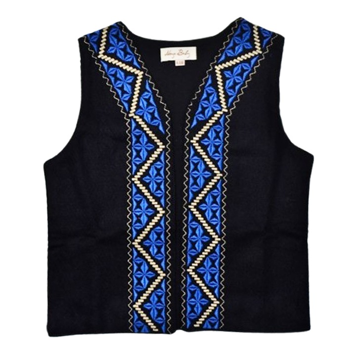 Vesta traditionala, cu motive traditionale, pentru copii, Mini Junior V1411, Negru 12-13 ani