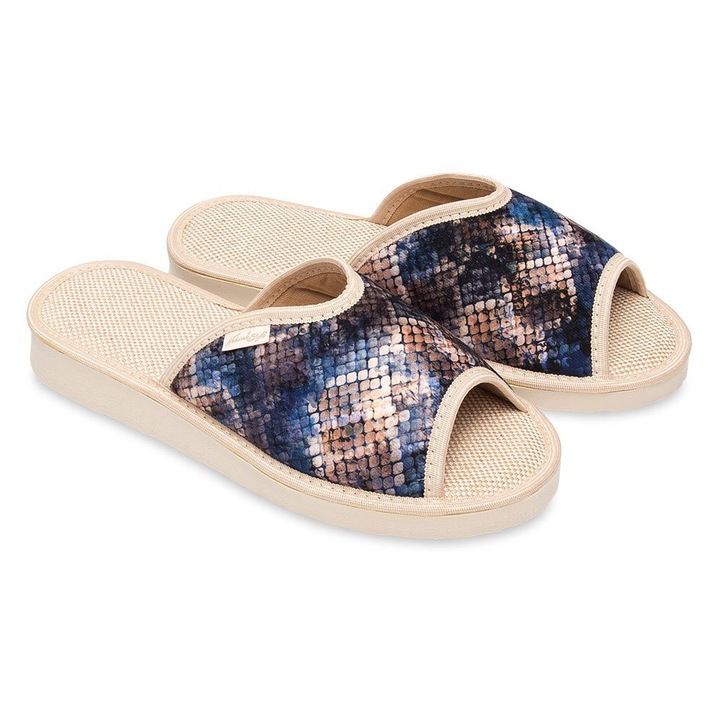 Papuci de natural NS-061 Bleumarin-Bej, Albastru inchis/Bej, 40