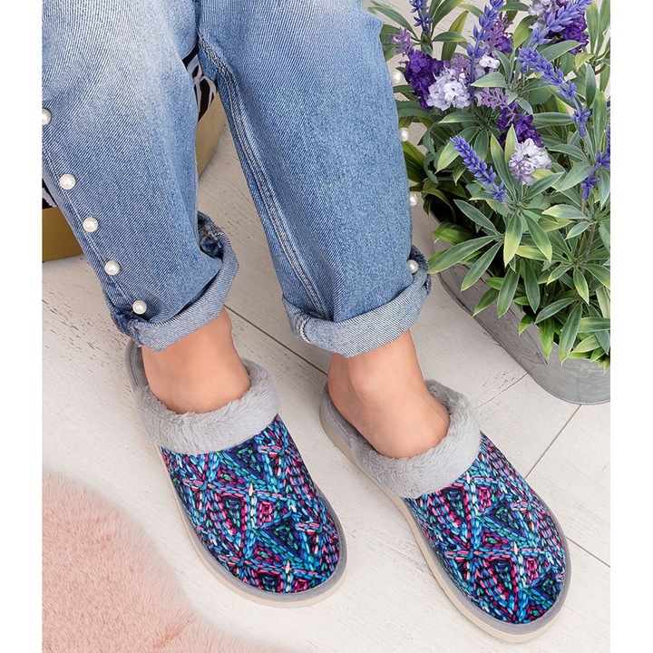 Papuci de dama Natural Style NS-102 Gri-Albastru, Albastru, 36