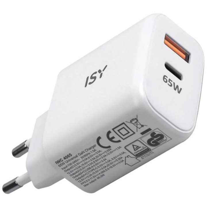 Incarcator retea ISY IWC-4065 65W GaN 1xUSB-A, 1xUSB-C