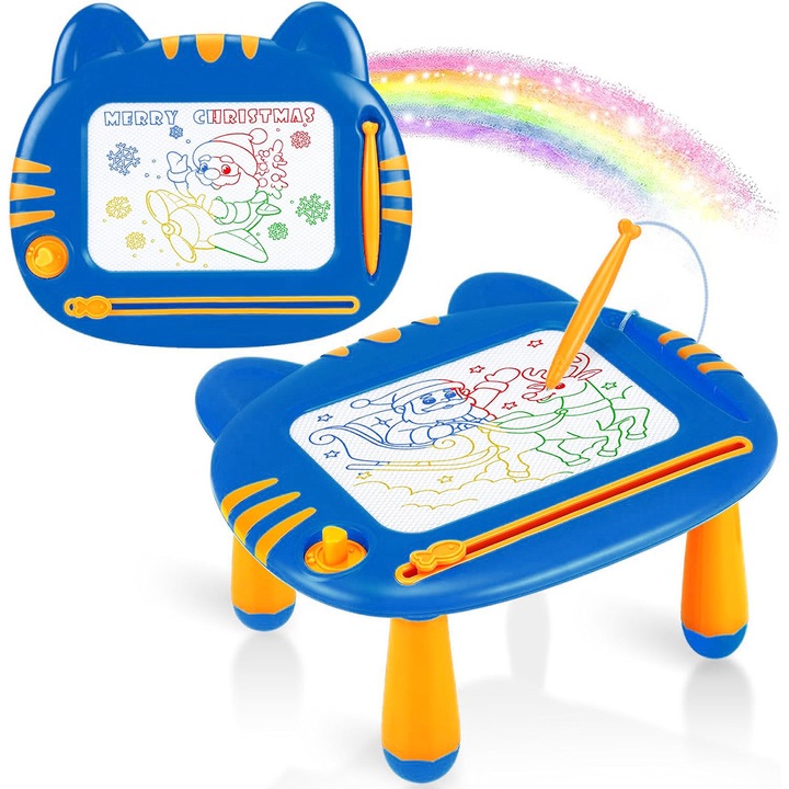 Tabla de desen magnetica pentru copii YOUKUKE®, masuta de desenat, jucarie educative, Capacitate de incarcare de 54 kg, 36.5X26X3 cm, Albastru