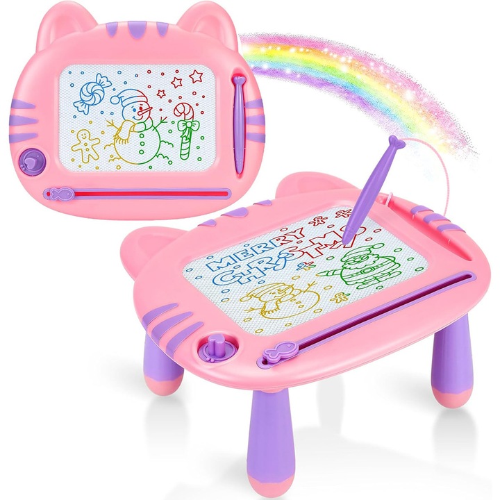 Tabla de desen magnetica pentru copii YOUKUKE®, masuta de desenat, jucarie educative, Capacitate de incarcare de 54 kg, 36.5X26X3 cm, Roz
