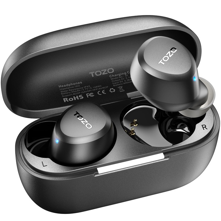 Casti Intraauriculare Wireless Tozo A1, Bluetooth 5.3, Rezistente la Apa IPX5, Negru