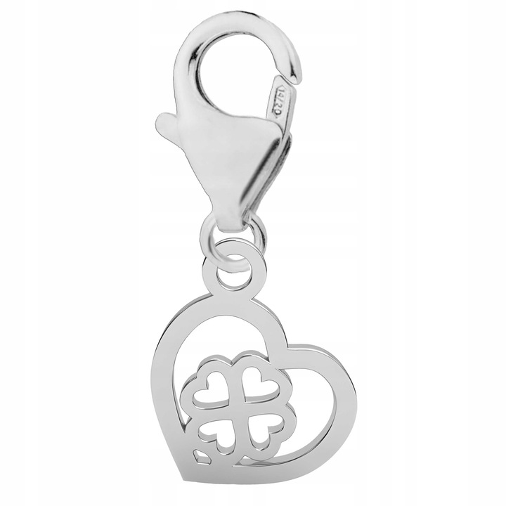 Pandantiv din argint 925, inima cu trifoi, 19x9mm, set complet cu cutie de bijuterii
