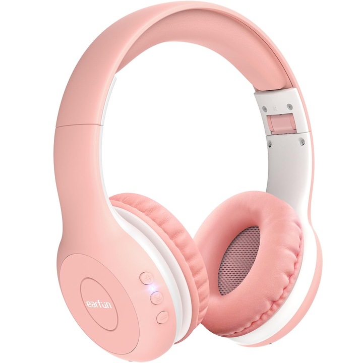EarFun Bluetooth fejhallgató, HiFi hangzás, összecsukható, rózsaszín, gyerekeknek