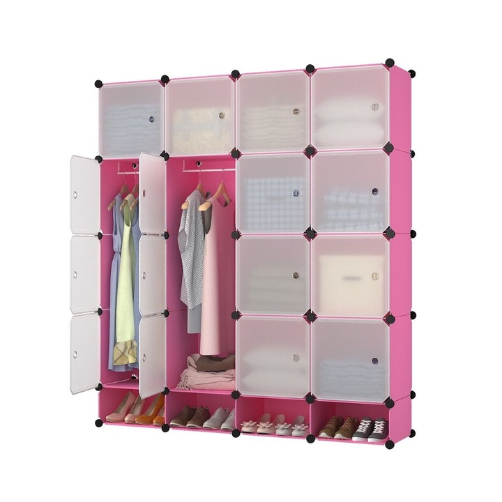 Dulap Modular, 16 Usi, Naimeed D7140, 162x145x37cm, Roz