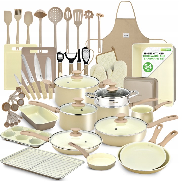 Set complet de vase ceramice 54 elemente, NutriChef, oale si cratite, accesorii de bucatarie, multicolor