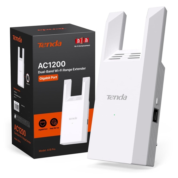 Tenda A18 Pro Wifi Jelismétlő, Kétsávos, 867 Mbps + 300 Mbps, 150 m Lefedettség