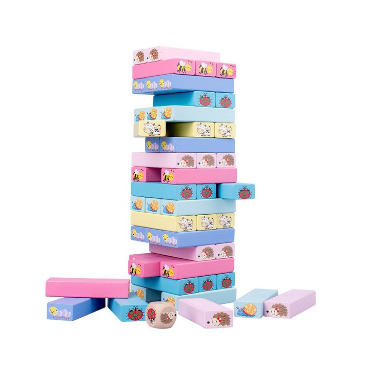 Joc de societate Jenga Stack High, 51 piese lemn multicolor, 24, 5x18x5 cm