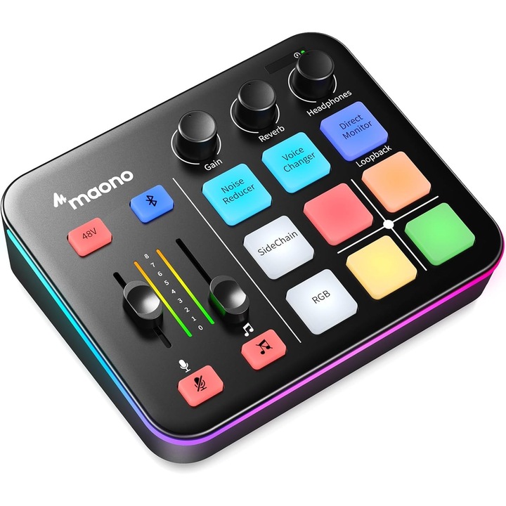 Maono G1 Neo Mixer Audio, Mixer Pc Rgb Pentru Streaming, Interfata Xlr Cu Alimentare Phantom De 48 V, Efecte Sonore Diy, Control Volum, Buton Mute, Anulare Zgomot, Inregistrare, Voce