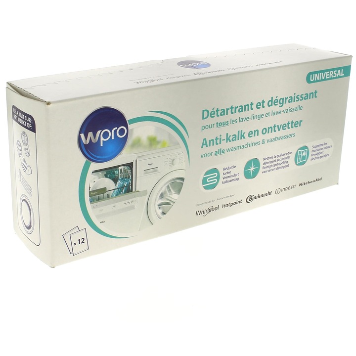 Detartrant Wpro pentru Masina de Spalat, lichid, set 12 saci