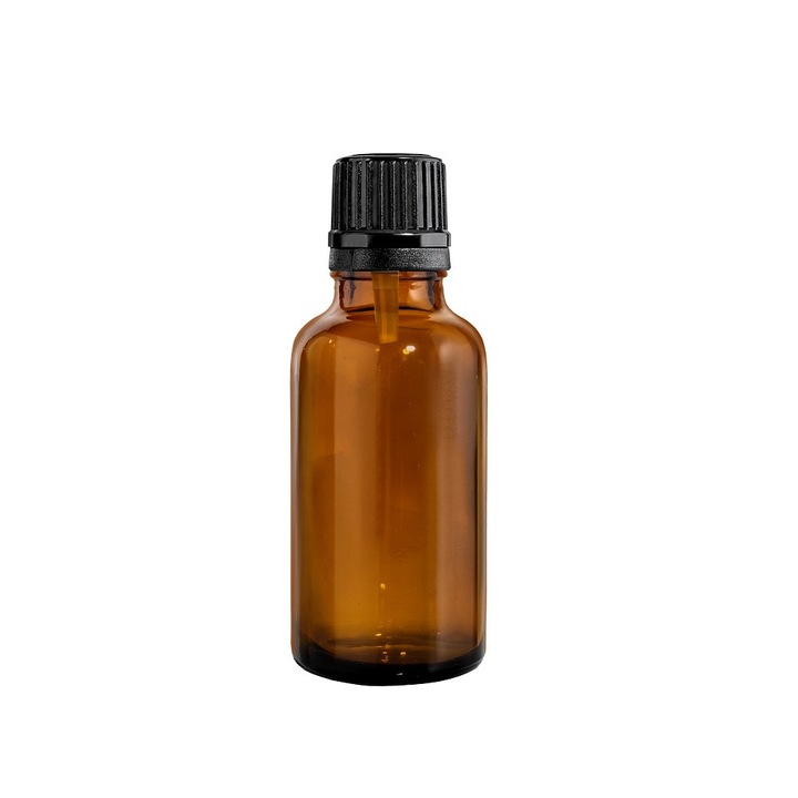 Dispenser, sticla, 30 ml, Hextra, cu capac negru, rezistenta la UV