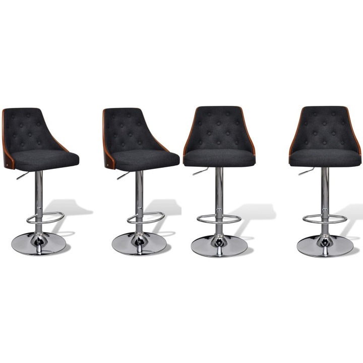 Scaune de bar, 2 buc., lemn curbat si material textil