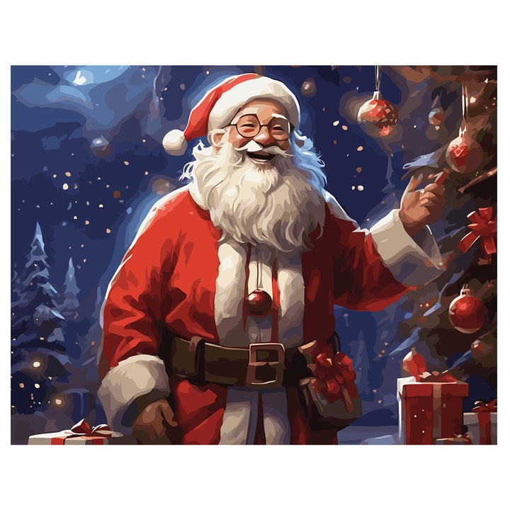 Set pictura pe numere Mos Craciun 6225, panza bumbac pe rama lemn, 40x50 cm, tablou cu schita, 3 pensule si vopsea acrilica