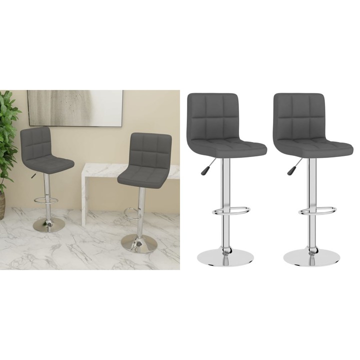 Scaune de bar, 2 buc., gri inchis, material textil