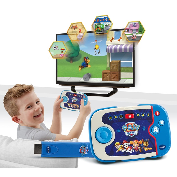 Vtech Mancs őrjárat tanulókonsol, vezeték nélküli játékok HDMI stickkel, 12 küldetés, 3-7 éves gyerekeknek