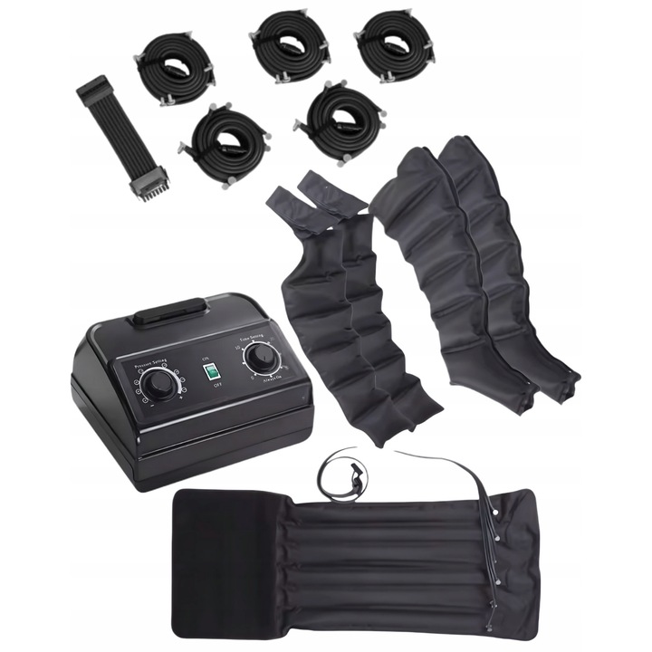 Masajer limfatic, set XXL, drenaj pentru brate, picioare si talie, 6 moduri de terapie, 24x20x11cm