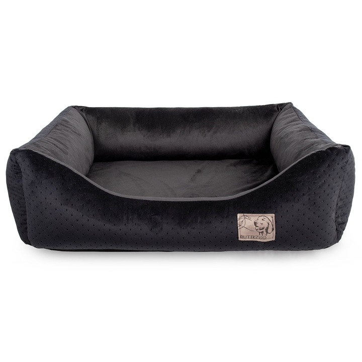 BoutiqueZOO Pat pentru caini din catifea M 75×66 cm – canapea dreptunghiulara, perna detasabila, baza impermeabila