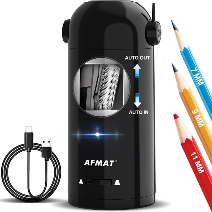 Електрическа острилка AFMAT, преносима, черна, за моливи 7-11,5 мм