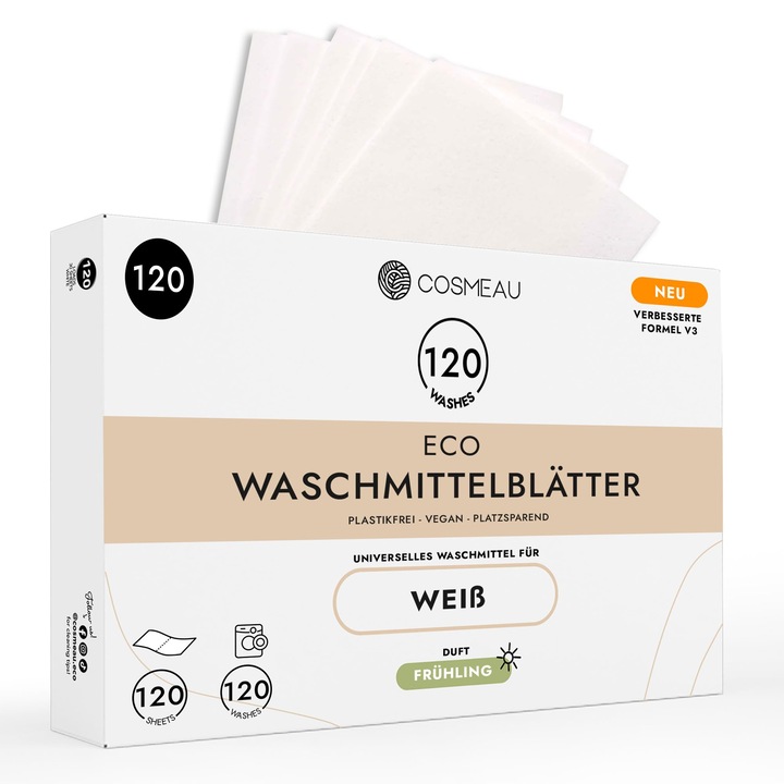 Cosmeau mosószer lapok, fehér, 60 lap, fenntartható