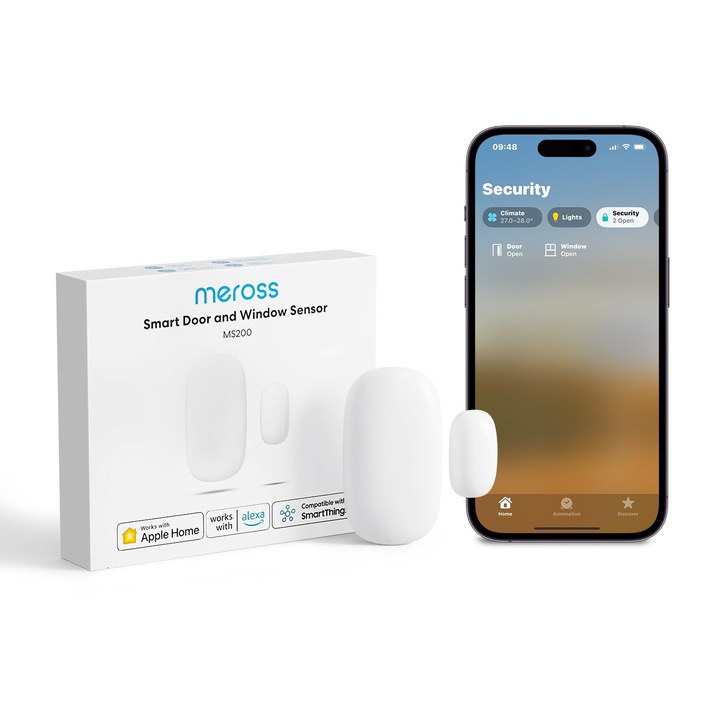 Meross Wifi ajtó- és ablakérzékelő, intelligens mágneses érintkező, vezeték nélküli, fehér