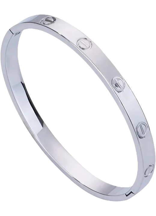 Сребърна гривна LOVE, унисекс, тип Bangle, неръждаема стомана, размер 6 см, подарък за годишнина
