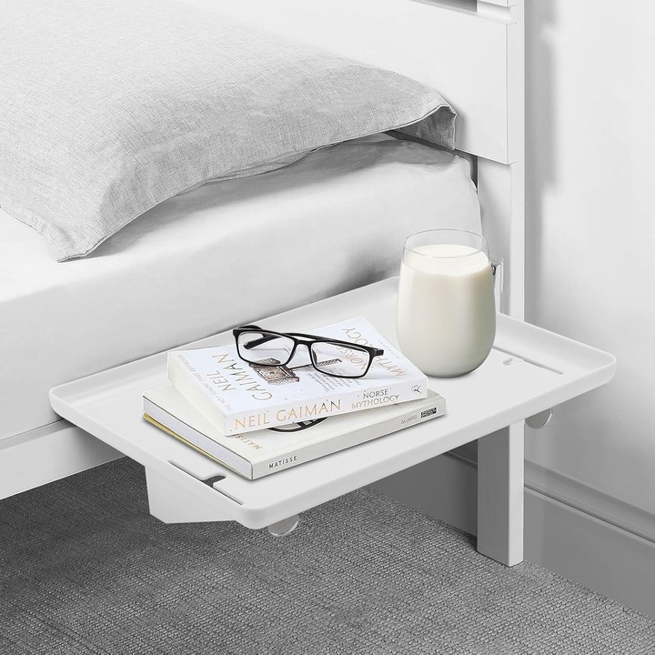 Raft noptieră cu suport telefon și cabluri, alb, 32x23x5cm