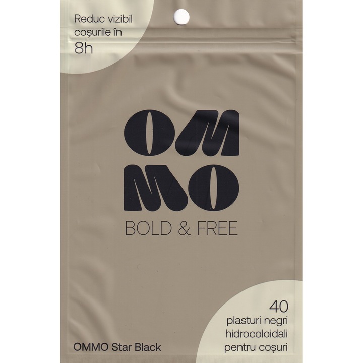 Hidrokolloid tapasz pattanásokra, OMMO Star Black, 40 darab, fekete csillag forma