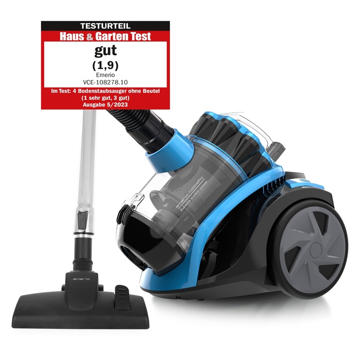 Emerio Eco Cyclone porszívó, 900 W, 2l, fekete/kék