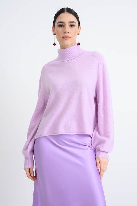 United Colors of Benetton, Pulover lejer uni cu guler inalt, Lila