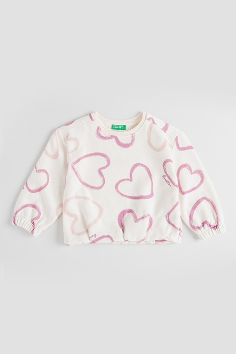 United Colors of Benetton, Суитшърт с еластични маншети, Слонова кост/Светлолилав