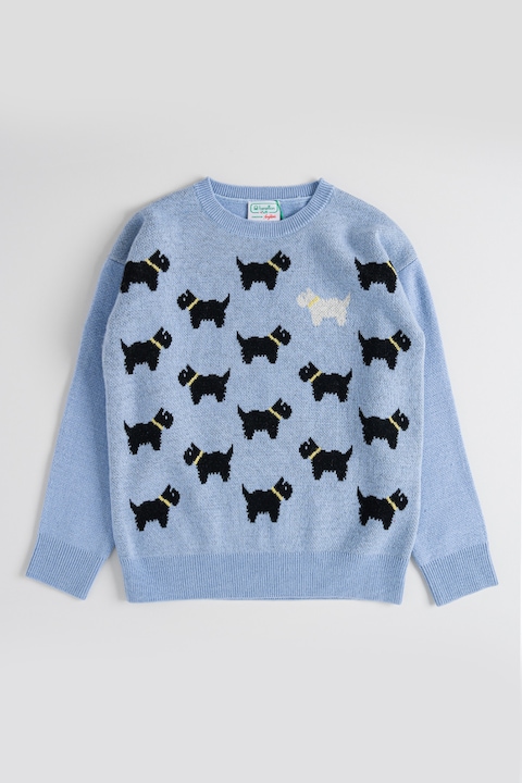 United Colors of Benetton, Pulover tricotat cu decolteu la baza gatului, Negru/Albastru lavanda