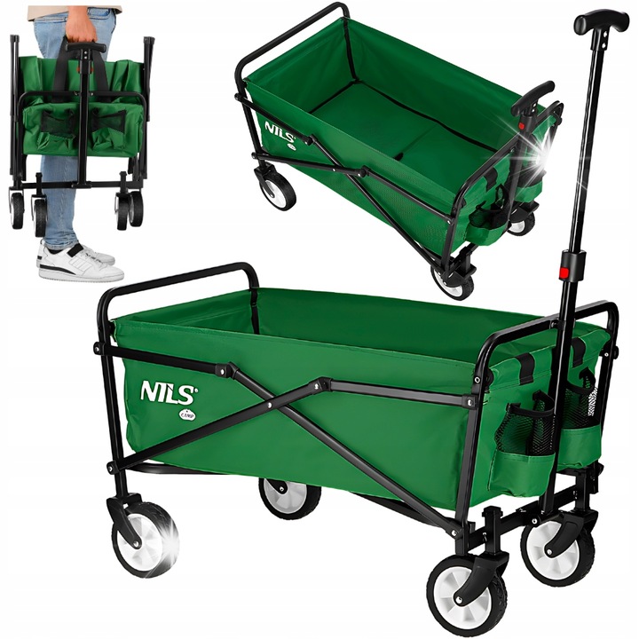 Сгъваема туристическа количка NILS CAMP, 75L, зелена, 75x46x47,5-94,5см