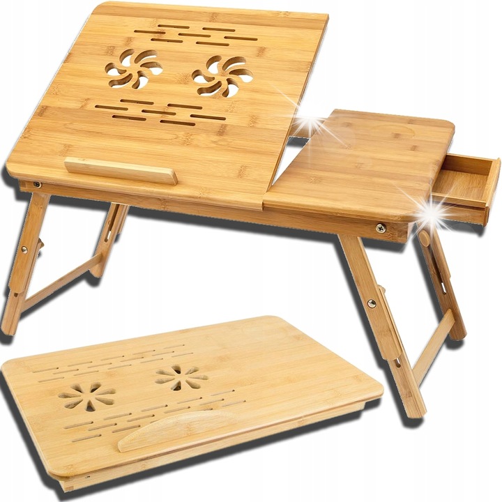 Mese pentru laptop si mic dejun, bambus, mobila, reglabila, 55x35x22.8-31cm