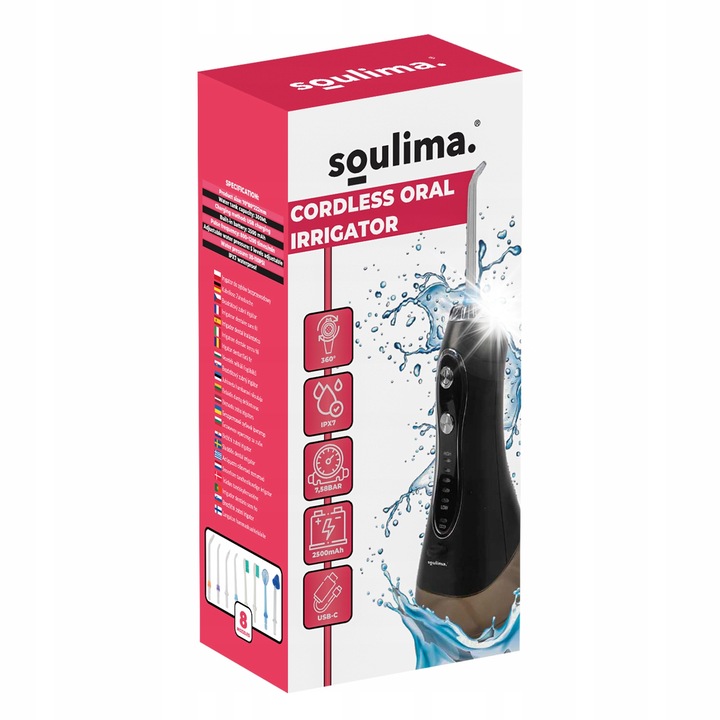 SOULIMA szájzuhany, 5 mód, 8 fúvóka, fekete, 22x6x8cm